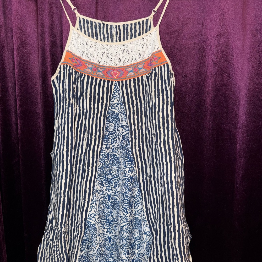 Striped and Patterned Dress with Lace Detail